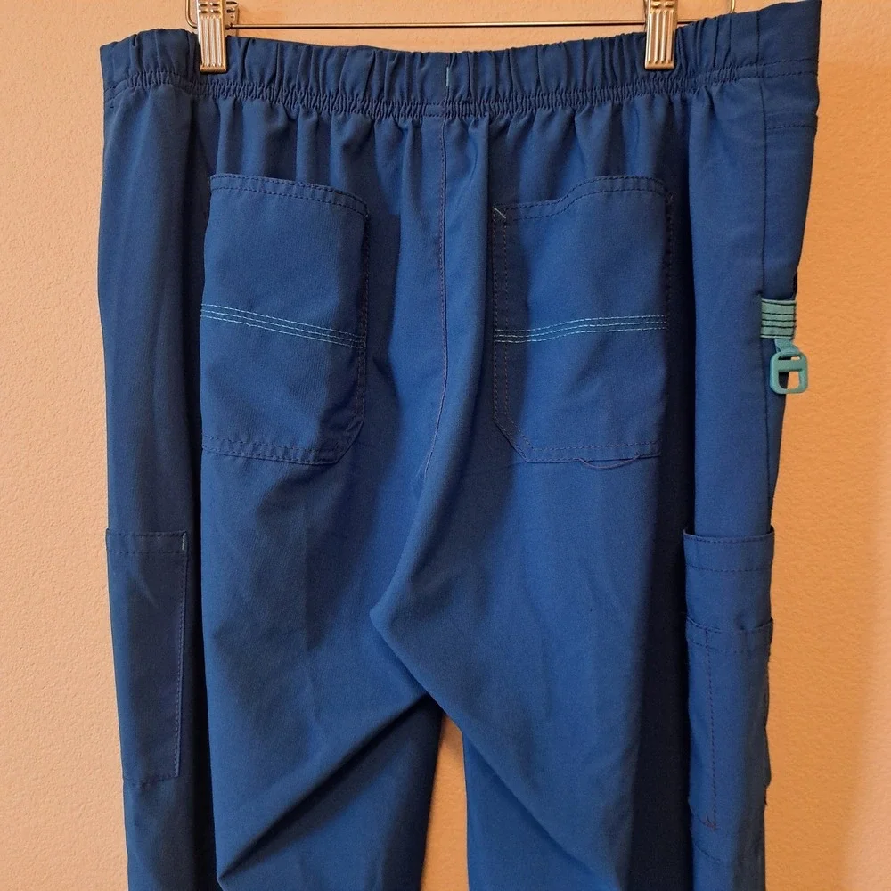 Carhartt Force Women Royal Blue Medical Scrub Set V-Neck Top Cargo Pants XL